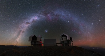 Our home -- the beautiful Milky Way galaxy -- above the twin 6.5m Magellan Telescopes. (There is another pair of "Magellans" in this picture; see if you can spot them.) Image credit: Yuri Beletsky (http://www.eso.org/public/images/?search=beletsky).